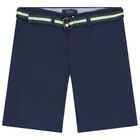 Boys Navy Blue Logo Shorts, 1, hi-res