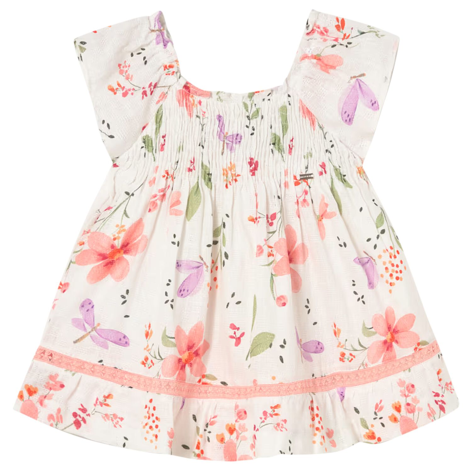 Younger Girls Ivory Floral Dress, 1, hi-res