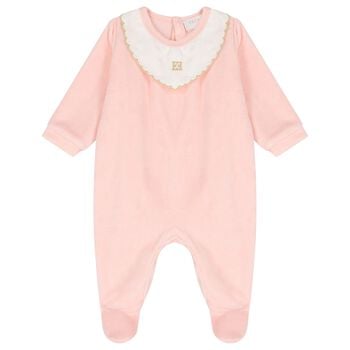 Baby Girls Pink & White Logo Babygrow