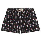 Boys Black Snoopy Swim Shorts, 1, hi-res