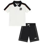 Boys White & Black Shorts Set, 1, hi-res