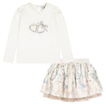 Girls Ivory Heart Skirt Set