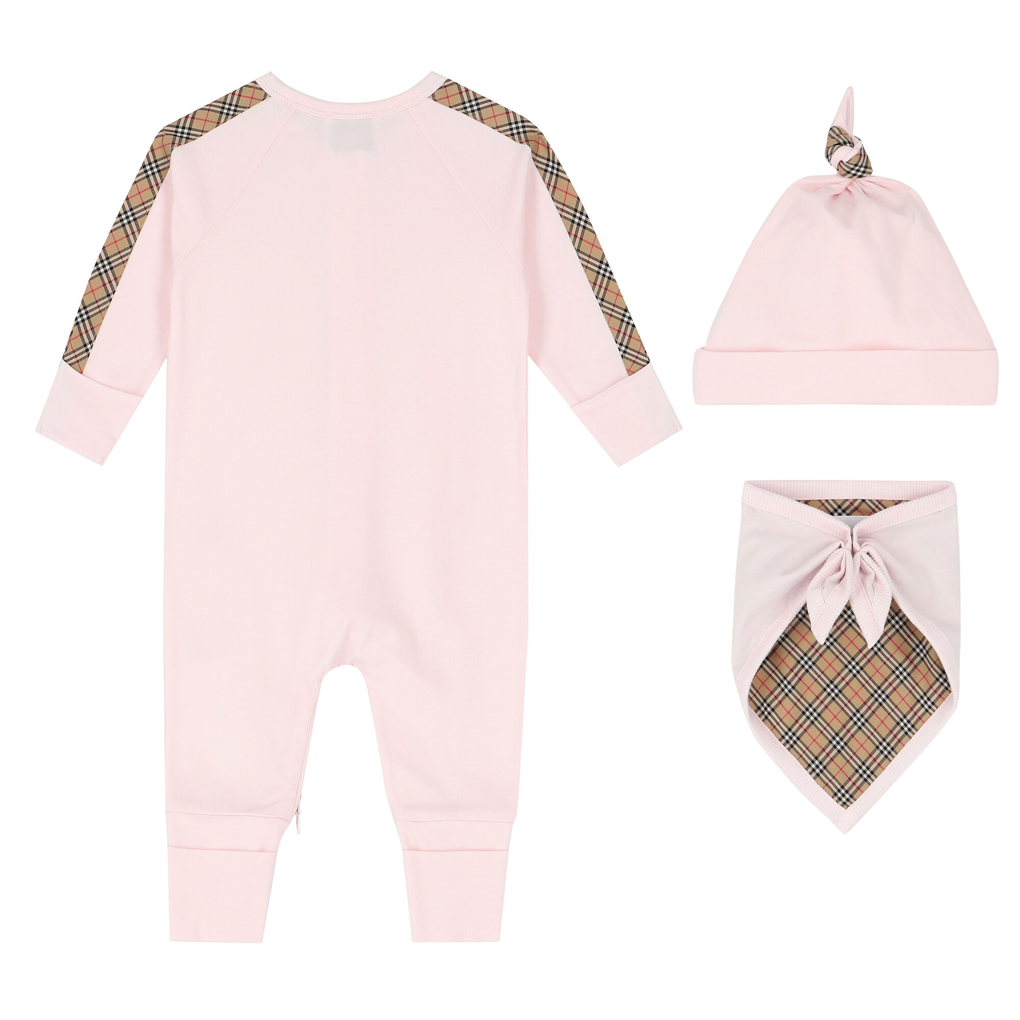 Burberry Baby Girls Pink Beige Romper Gift Set Junior Couture USA