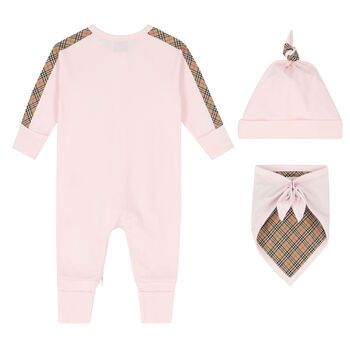 Baby Girls Pink & Beige Romper Gift Set
