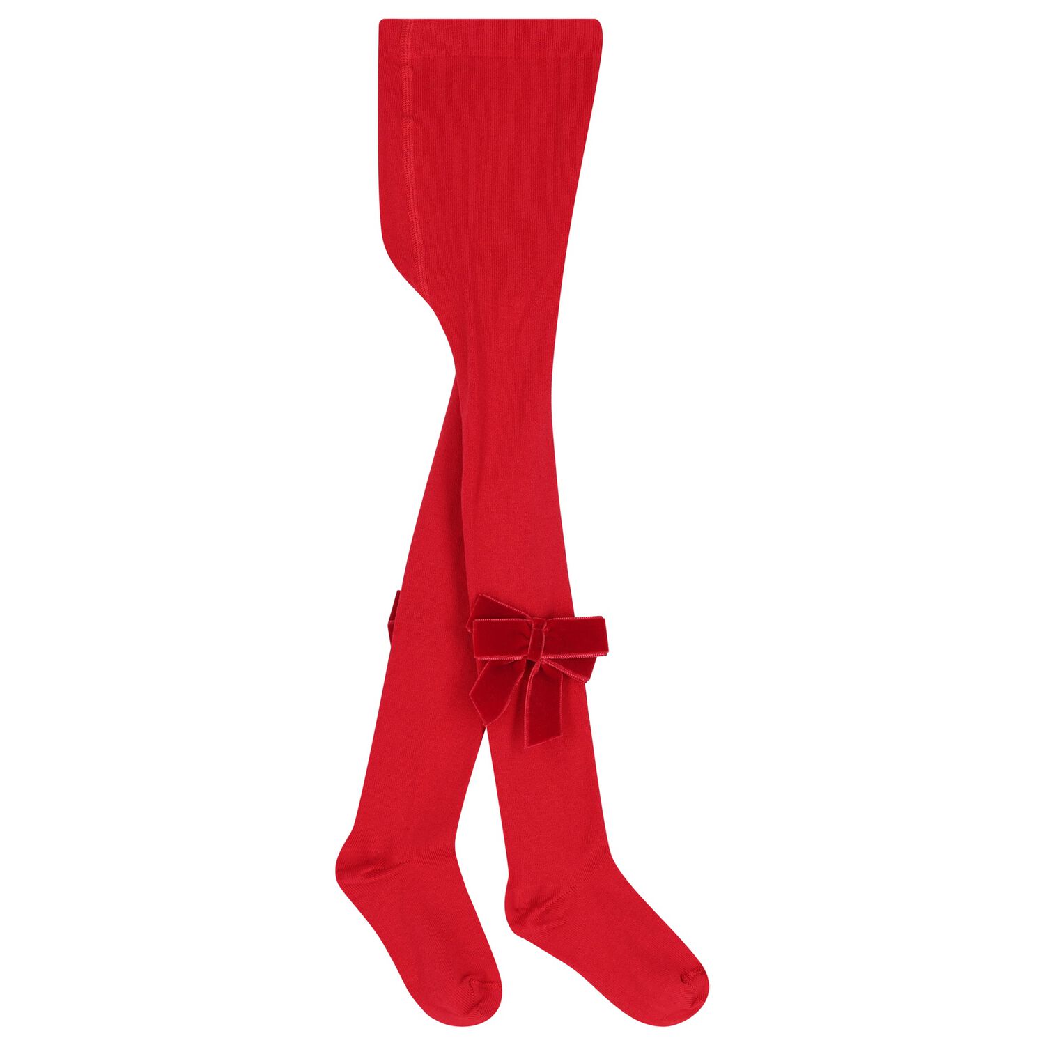 Girls Red Velvet Bow Tights, 2, hi-res
