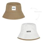 Baby Boys Beige & White Reversible Logo Hat , 2, hi-res