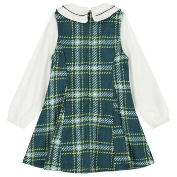 Girls Green & White Pinafore Dress