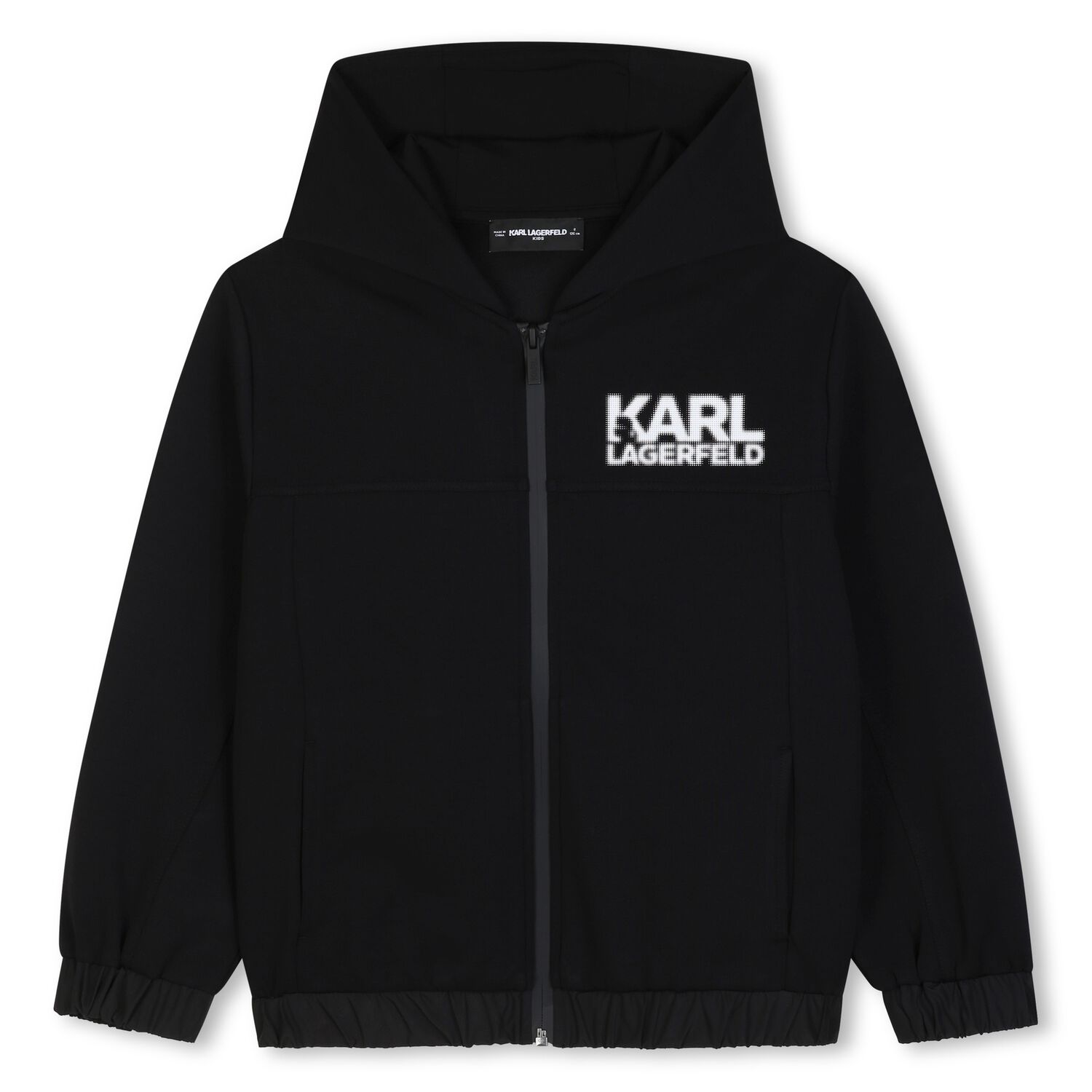 Boys Black Logo Hooded Zip Up Top, 1, hi-res
