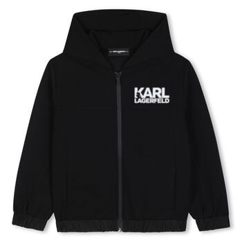 Boys Black Logo Hooded Zip Up Top