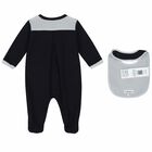 Baby Boys Navy & White Babygrow & Bib Set, 1, hi-res