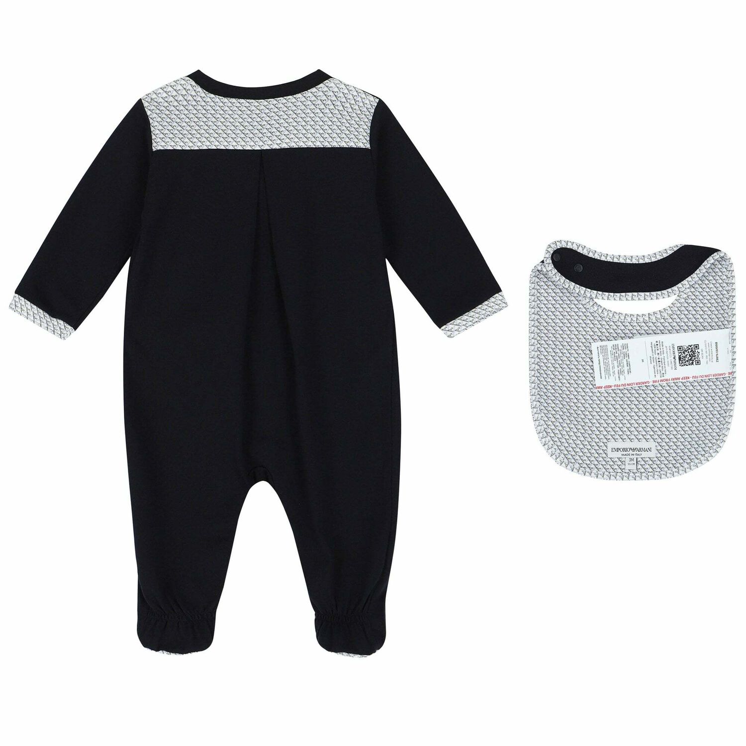 Baby Boys Navy & White Babygrow & Bib Set, 1, hi-res