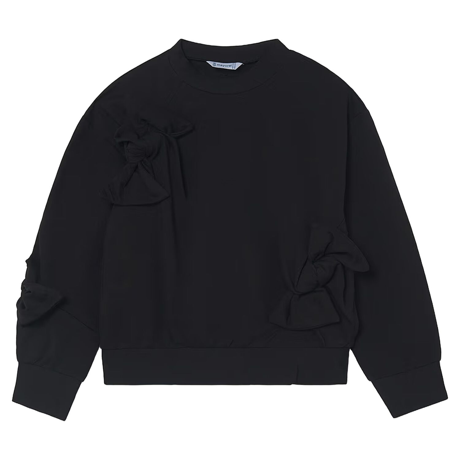 Girls Black Bow Sweatshirt, 1, hi-res
