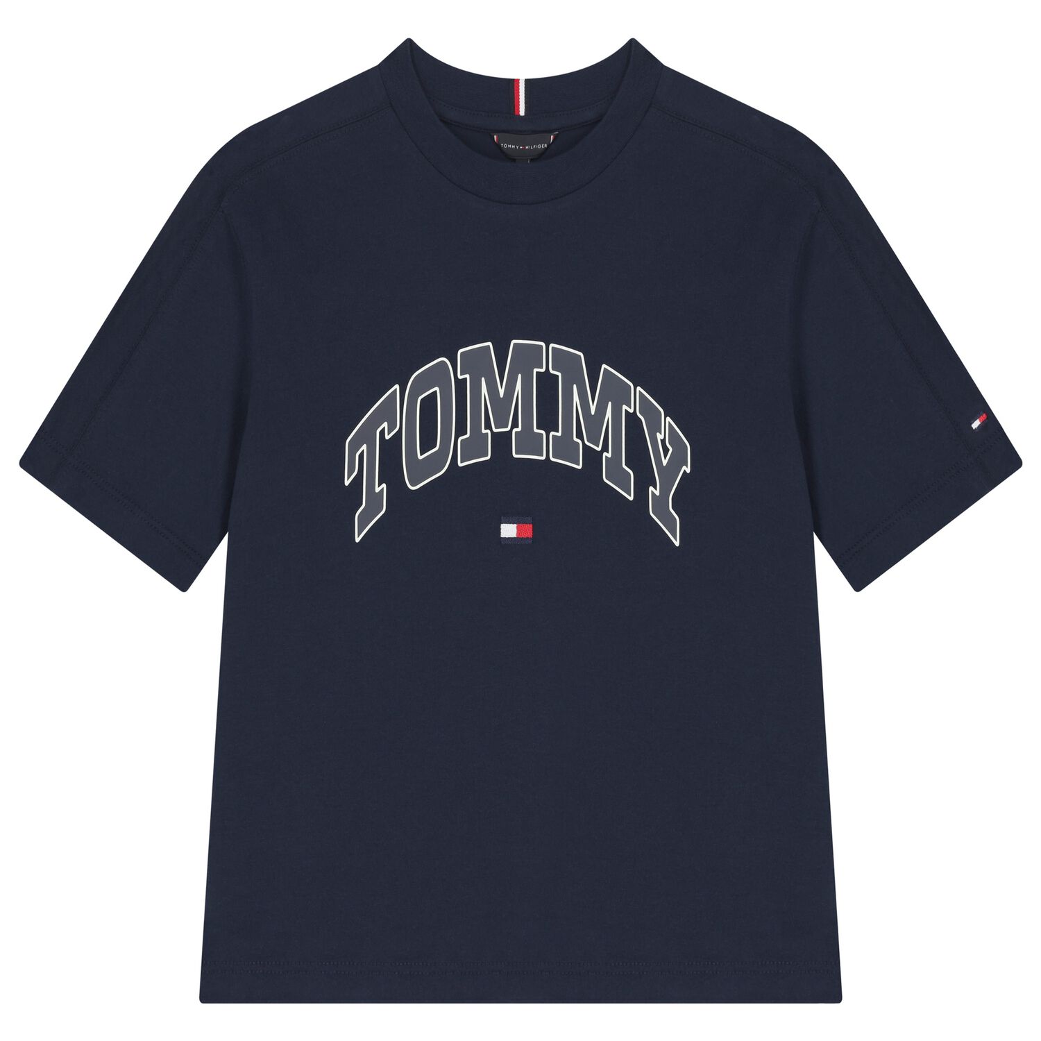 تي شيرت أزرق داكن بشعار للأولاد, 1, hi-res