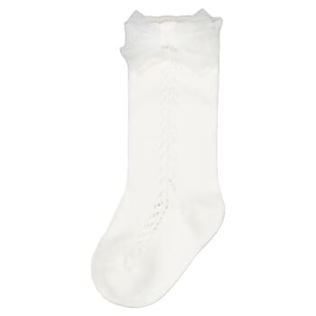 Younger Girls White Bow Knitted Socks