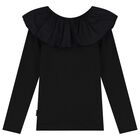 Girls Black Ruffle Long Sleeve Top, 1, hi-res