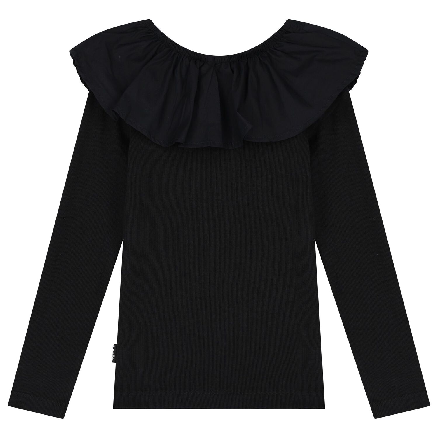 Girls Black Ruffle Long Sleeve Top, 1, hi-res