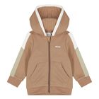 Younger Boys Beige Hooded Zip Up Top, 1, hi-res
