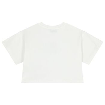 Girls White Teddy Bear Logo T-Shirt