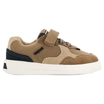Younger Boys Beige Leather Trainers