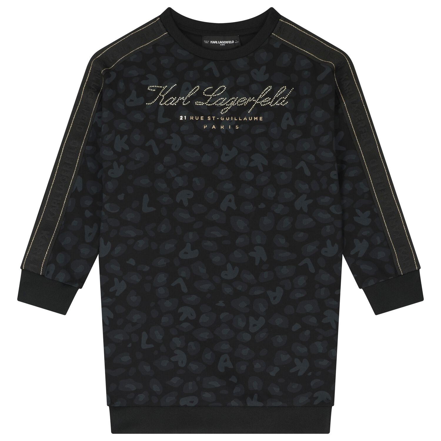 Girls Black Logo Dress, 1, hi-res