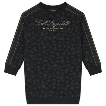 فستان بناتي أسود بشعار