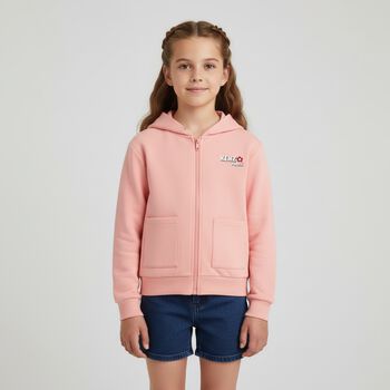 Girls Pink Logo Hooded Zip Up Top