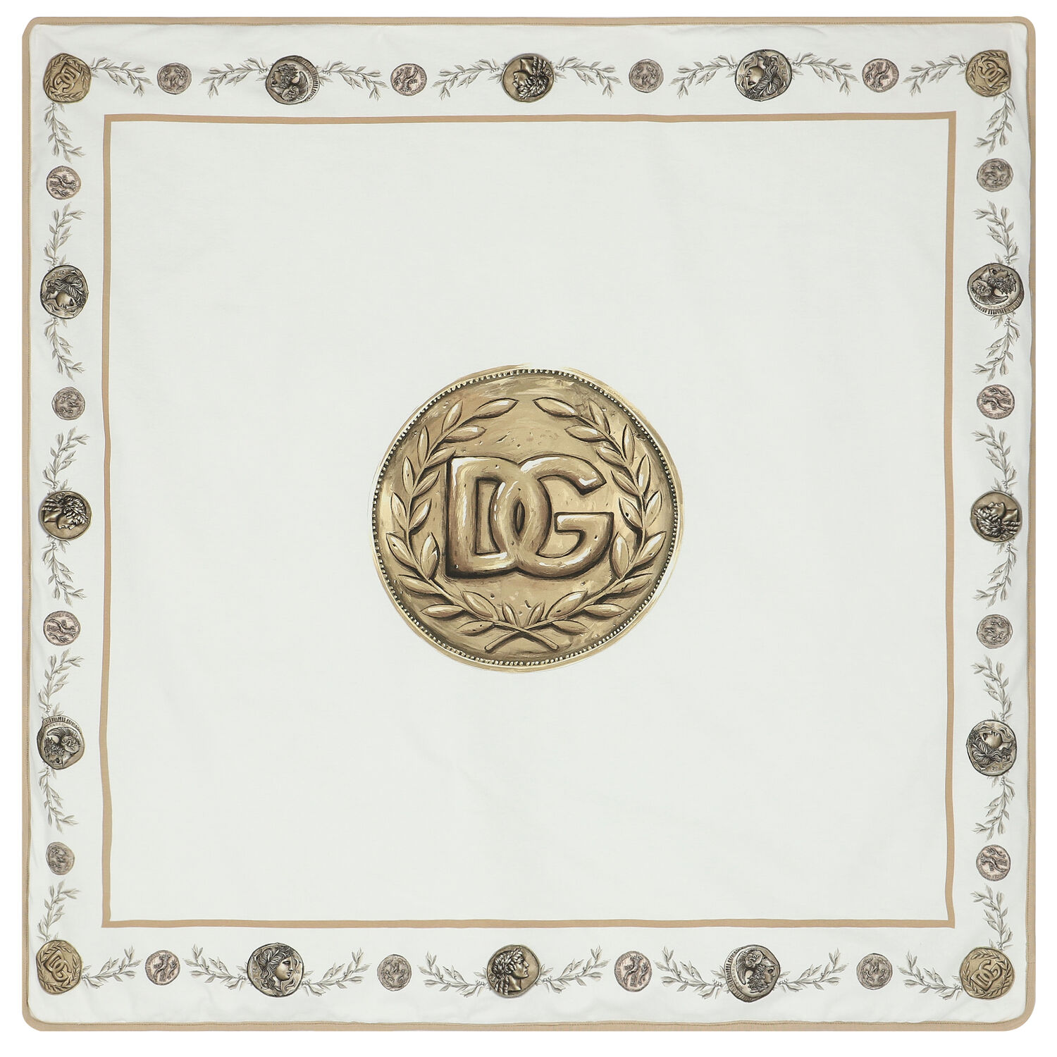 بطانية بالشعار باللون الأبيض والبيج, 1, hi-res image number null