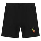 Boys Black Logo Shorts, 1, hi-res