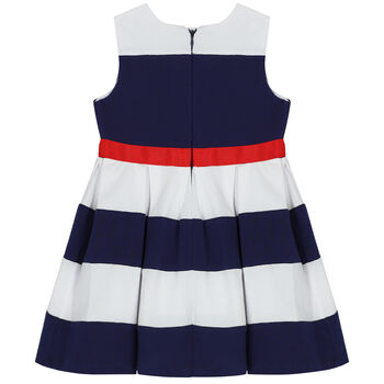 Girls Navy Blue & White Stripe Dress