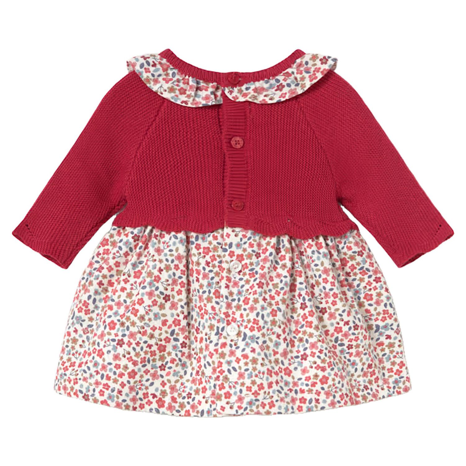 Baby Girls Red & White Floral Knitted Dress, 2, hi-res