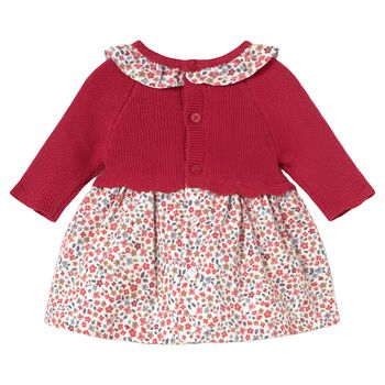 Baby Girls Red & White Floral Knitted Dress