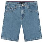 Boys Logo Blue Denim Shorts, 1, hi-res