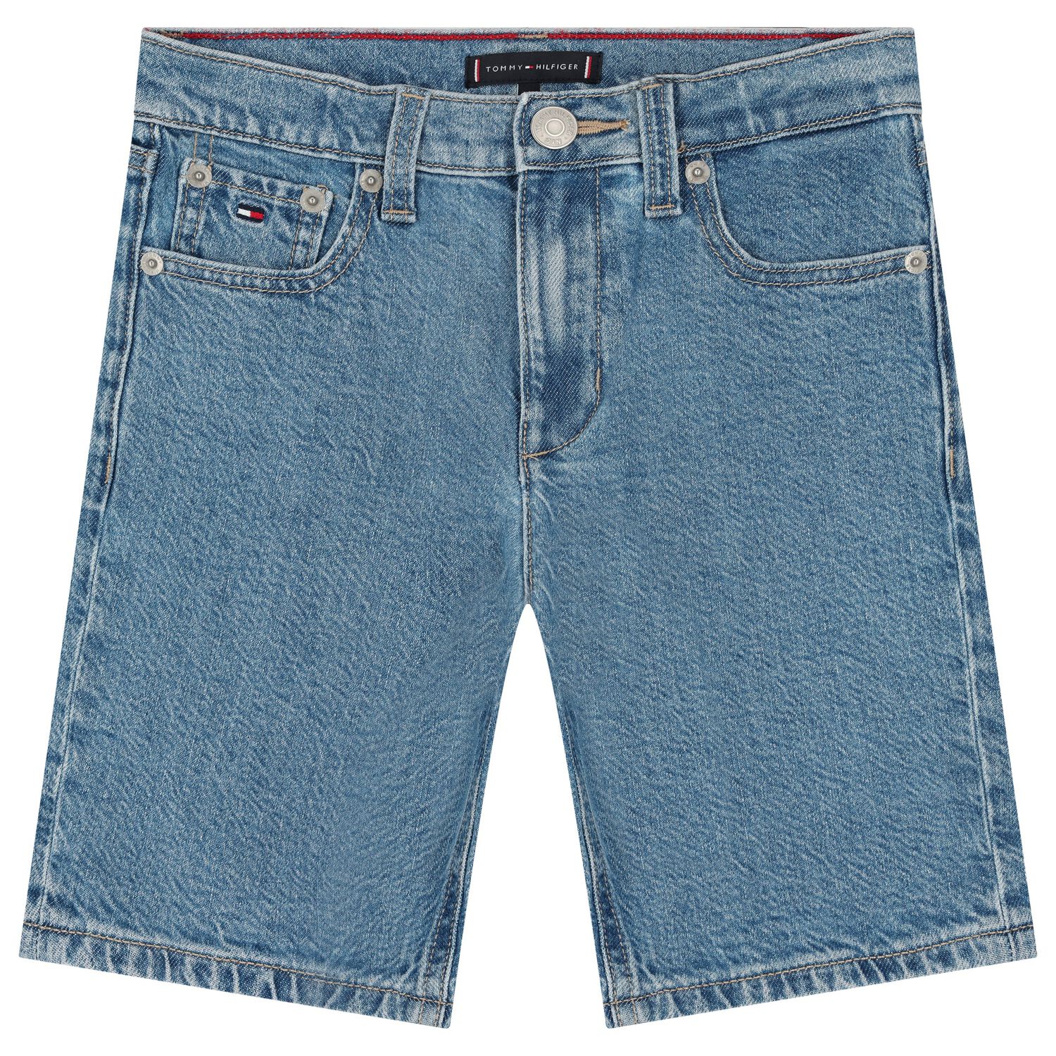 Boys Logo Blue Denim Shorts, 1, hi-res