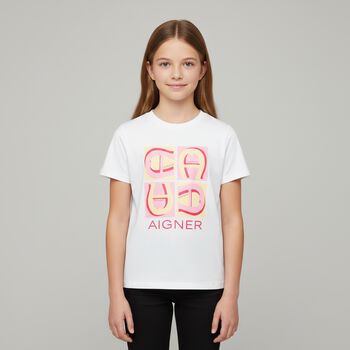 Girls White & Pink Logo T-Shirt
