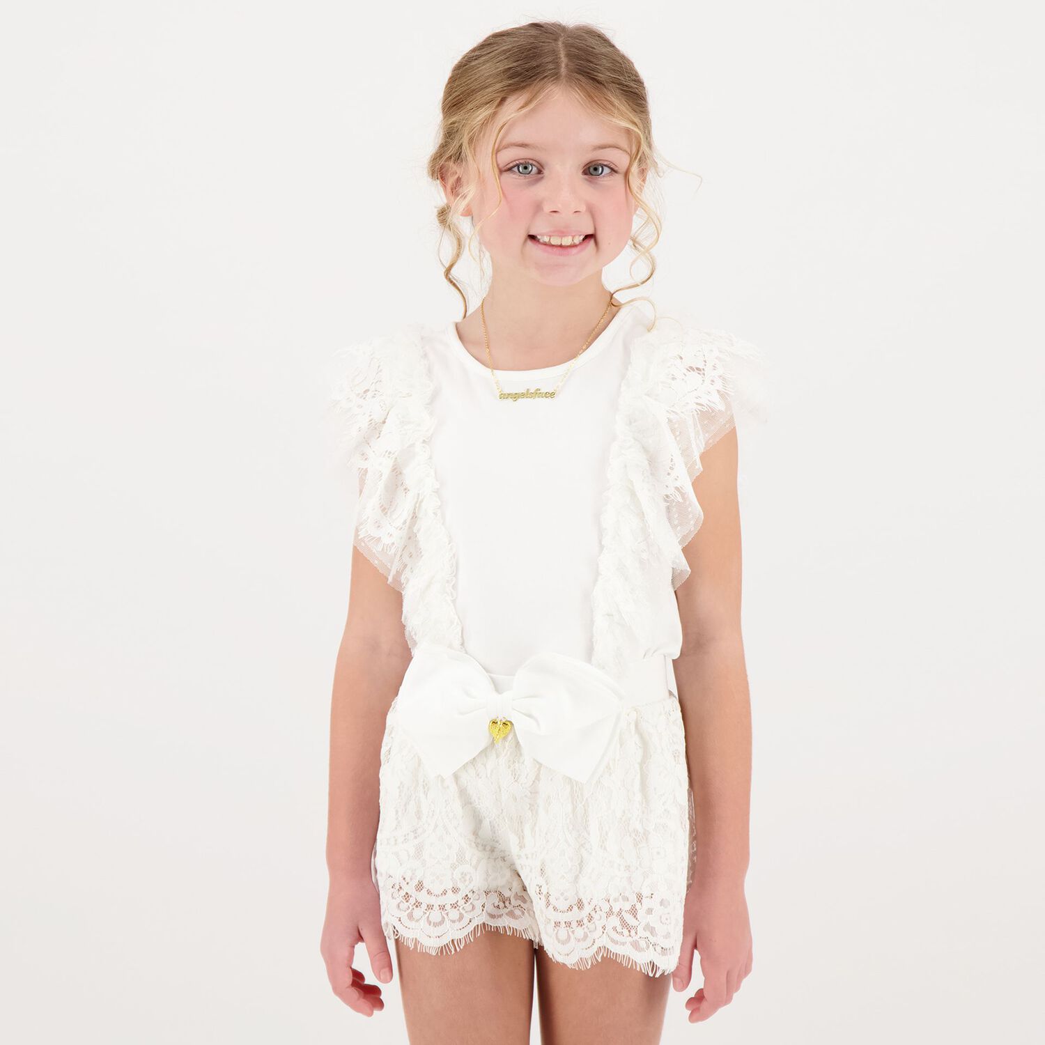 Girls White Ruffled Top, 3, hi-res