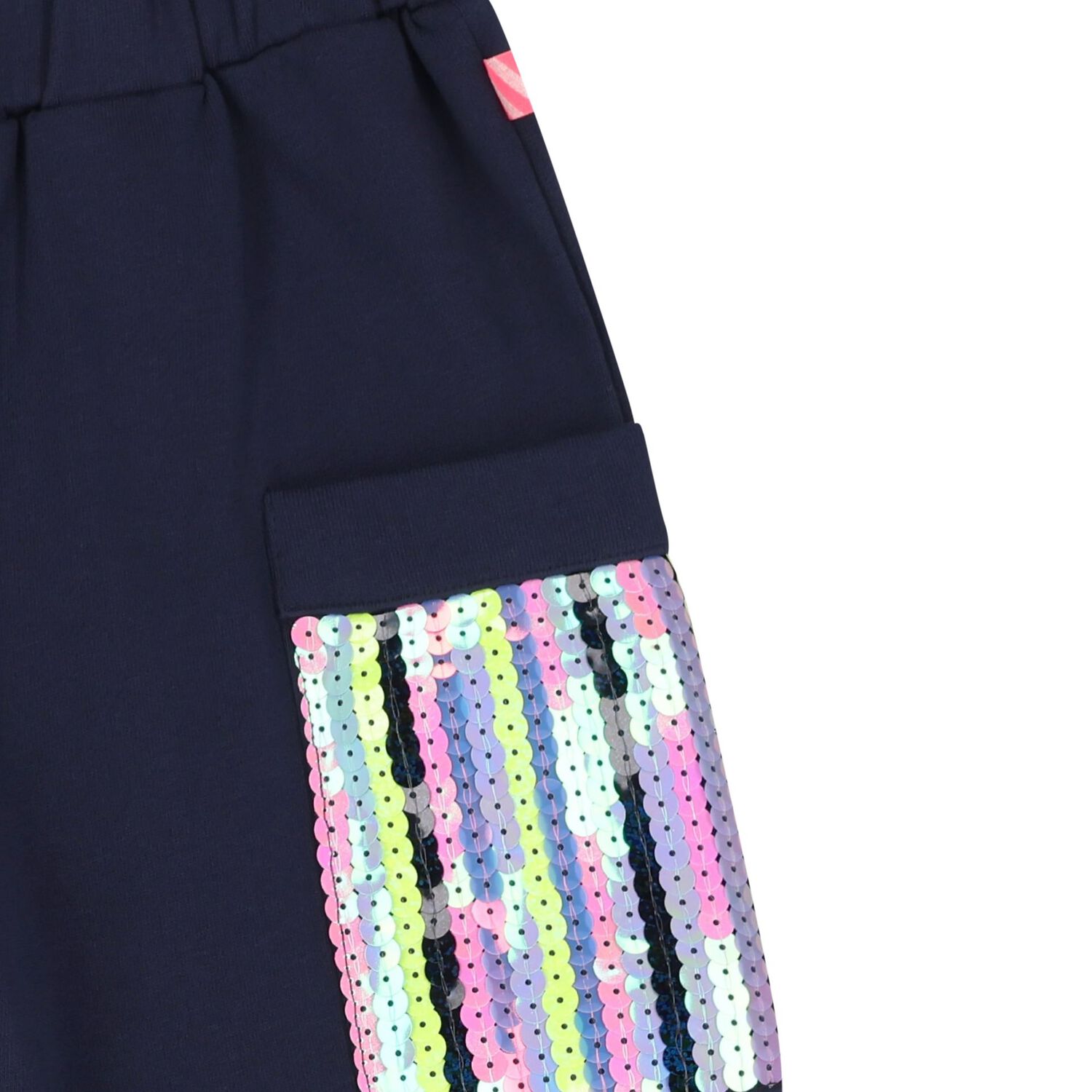 Girls Navy Blue Sequin Pocket Trousers, 1, hi-res