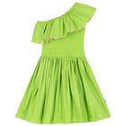 Girls Green Asymmetric Dress, 5, hi-res