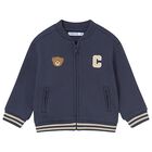 Younger Boys Navy Blue Teddy Bear Zip Up Top, 1, hi-res