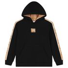 Boys Black Logo Hooded Top, 1, hi-res