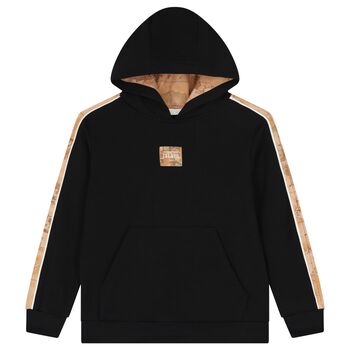 Boys Black Logo Hooded Top