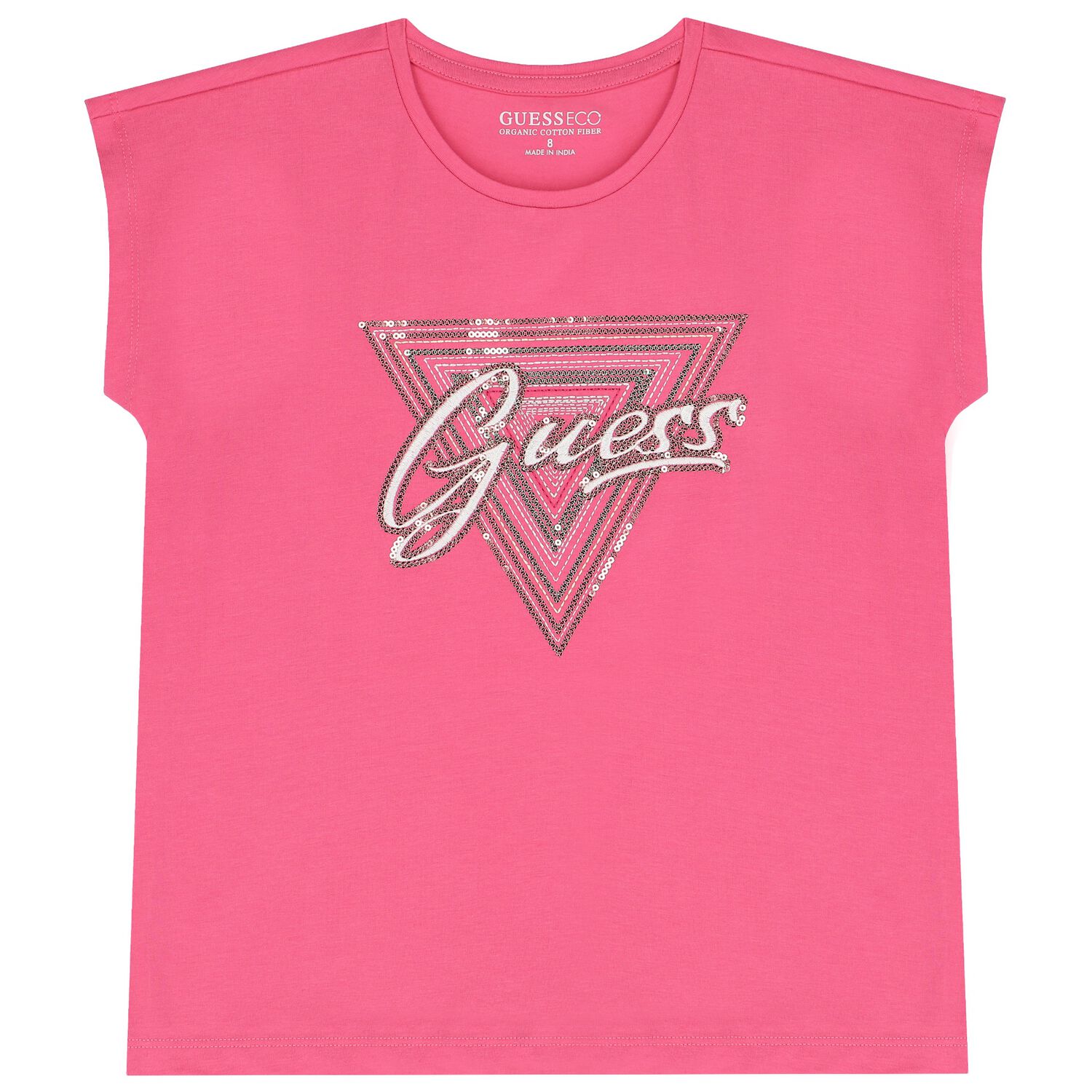 Girls Pink Logo Sequined T-Shirt, 2, hi-res