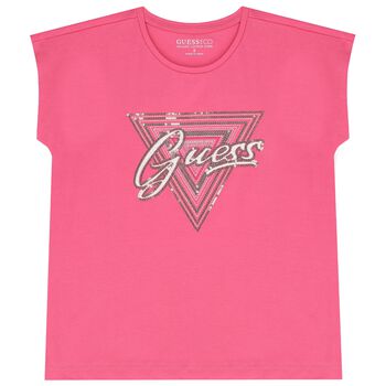Girls Pink Logo Sequined T-Shirt