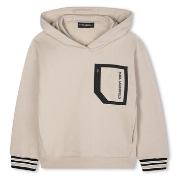 Boys Beige Logo Hooded Top