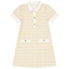 Girls Ivory & Gold Logo Polo Dress, 1, hi-res