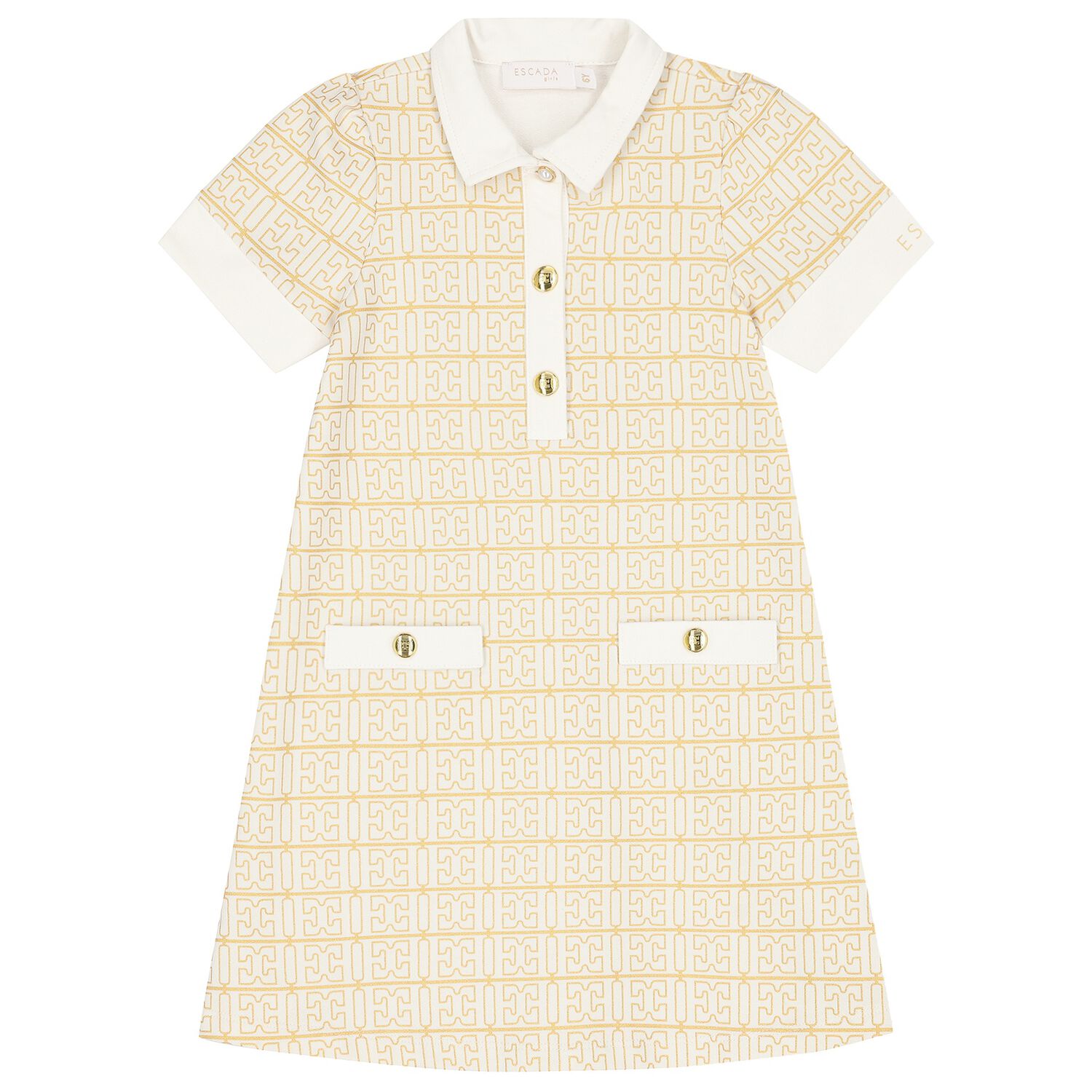 Girls Ivory & Gold Logo Polo Dress, 1, hi-res