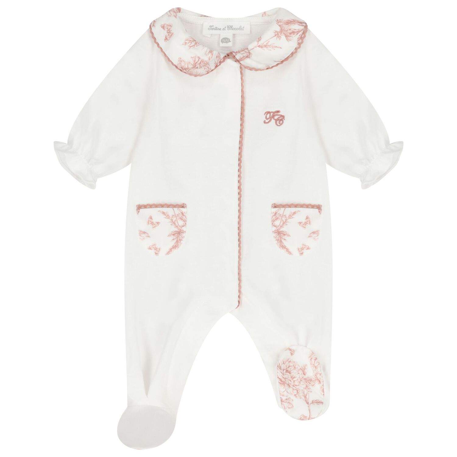 Baby Girls White & Pink Babygrow, 1, hi-res