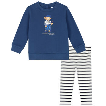 Baby Girls Blue Polo Bear Leggings Set