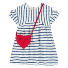 Younger Girls White & Blue Heart Dress & Bag Set, 1, hi-res