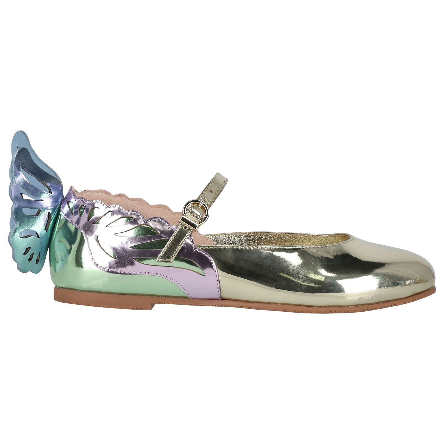 حذاء بنات  بطبعة فراشة باللون الذهبي , 1, hi-res