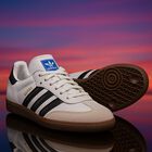 White & Black Logo Samba Trainers, 1, hi-res